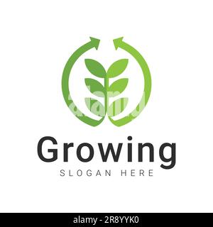 Leaf Growing Logo Design Eco Eco Friendly Logotype Green Leaf Growth Stock Vector