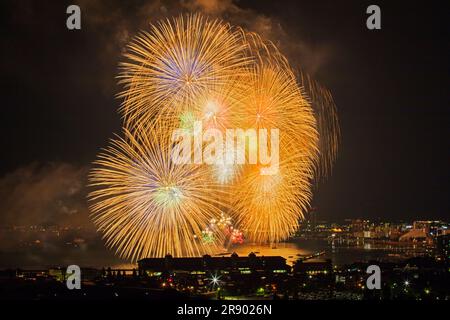 Lake Biwa Grand Fireworks Festival Stock Photo