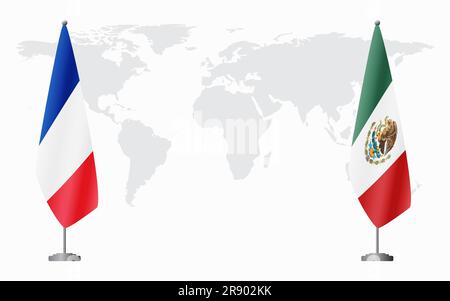 France and Mexico flags for official meeting against background of world map. Stock Vector