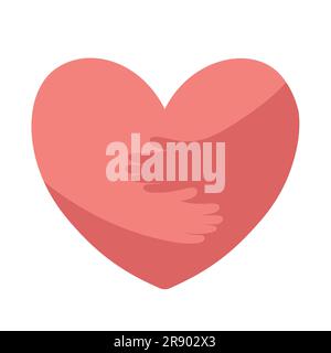Hands embrace heart vector illustration. Support, help and pray for peace and freedom, symbol of love, donation and care of people in community Stock Vector