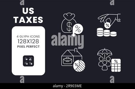 US taxes white solid desktop icons set Stock Vector
