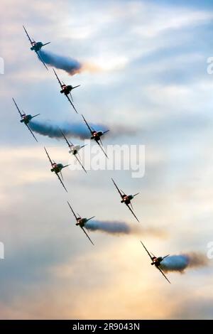 Red Arrows in Tight Formation Stock Photo