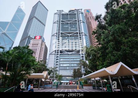 Hong Kong - April 24 2023: The HSBC Main Building, headquarters of The HSBC Limited in Central designed by Norman Foster Stock Photo