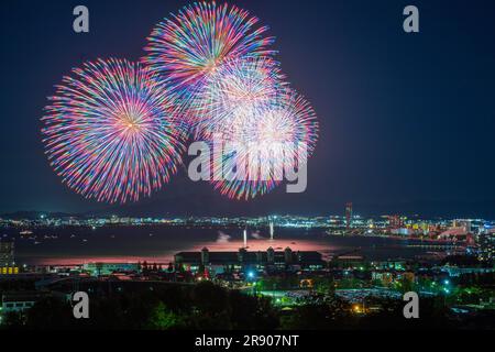 Lake Biwa Grand Fireworks Festival Stock Photo