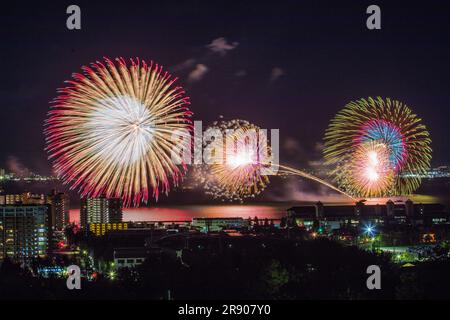 Lake Biwa Grand Fireworks Festival Stock Photo