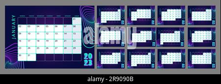 Cyberpunk technology and virtual reality desk calendar design template for 2023 year Stock Vector