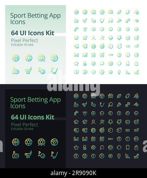 Sport betting app pixel perfect gradient linear ui icons kit for dark, light mode Stock Vector