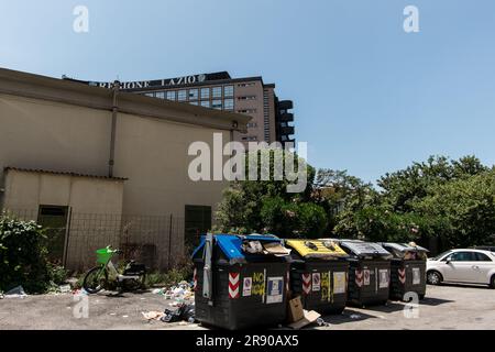 Rome, Italy, Italy. 23rd June, 2023. Rome separate collection of rubbish buckets, full of rubbish, near the Lazio Regional Council building. (Credit Image: © Andrea Ronchini/Pacific Press via ZUMA Press Wire) EDITORIAL USAGE ONLY! Not for Commercial USAGE! Stock Photo