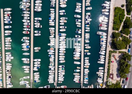 Dubrovnik, Croatia - May 25, 2023: Marina With Boats On The Sea Vacation Dalmatia Aerial View From Above In Dubrovnik, Croatia. Stock Photo