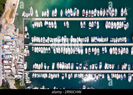 Dubrovnik, Croatia - May 25, 2023: Marina With Boats On The Sea Vacation Dalmatia Aerial View From Above In Dubrovnik, Croatia. Stock Photo