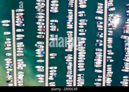 Dubrovnik, Croatia - May 25, 2023: Marina With Boats On The Sea Vacation Dalmatia Aerial View From Above In Dubrovnik, Croatia. Stock Photo