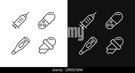 Clinical equipment pixel perfect linear icons set for dark, light mode Stock Vector