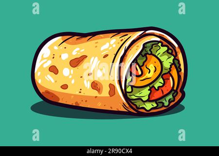 Chicken wrap. Chicken tortilla wrap hand-drawn illustration. Vector doodle style cartoon illustration Stock Photo