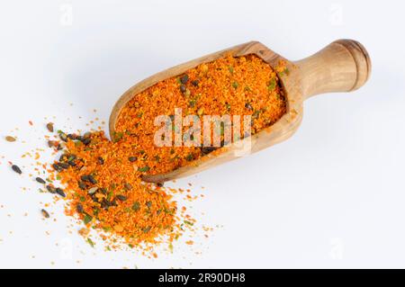 Shimichi Togarashi, ingredients chili, orange peel, sesame, seaweed, Japanese mountain pepper, ginger, chili Stock Photo