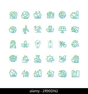 Ecology pixel perfect gradient linear vector icons set Stock Vector