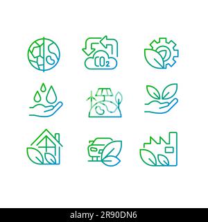Ecology protection program pixel perfect gradient linear vector icons set Stock Vector