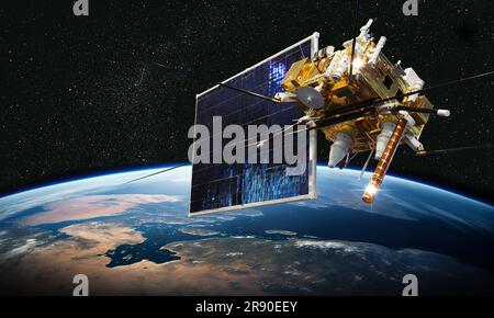 Modern meteorological space satellite monitoring Earth from orbit Stock Photo