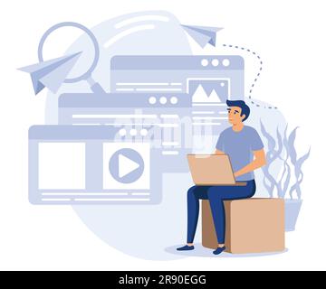 Professional SEO services concept, Keyword research, copy optimization, content plan, web campaign, search engine, online social media planner, flat v Stock Vector