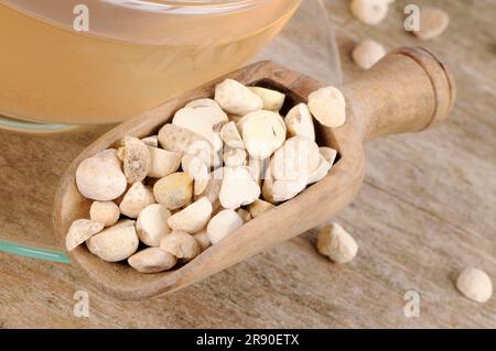 Cup of Pine Tuber Tea (Pinelliae Rhizoma), Ban Xia Stock Photo