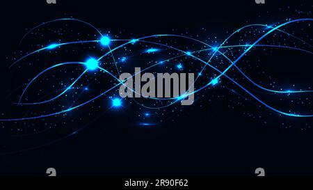 Abstract blue beautiful digital modern magical shiny electric energy laser neon texture with lines and waves stripes, background. Stock Vector