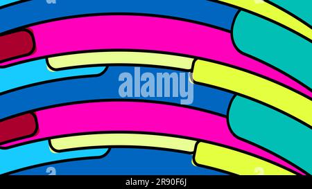 Simple background from minimalistic colorful colorful geometric figures, ovals with rounded corners arranged in the form of a rainbow horizontally wit Stock Vector