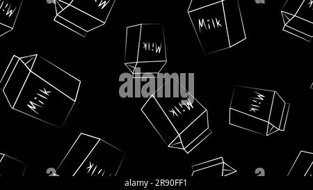 box with milk on a black background, vector illustration, pattern, seamless illustration. a large blue cardboard box with a drink. natural drink. blac Stock Vector