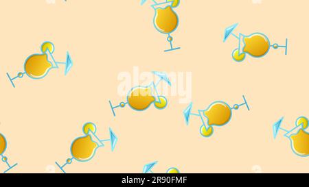 Endless seamless pattern of beautiful glass glasses with tasty alcoholic cocktails with ice and straws with lemons for a party on a yellow background. Stock Vector