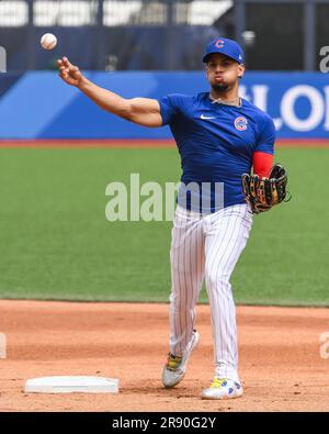 Christopher Morel #5 of the Chicago Cubs runs to first base during