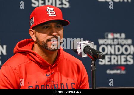 Oliver Marmol #37 Manager of the St. Louis Cardinals makes a
