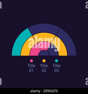 Semicircle infographic chart design template for dark theme Stock Vector