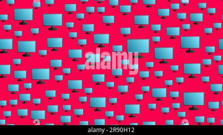 Endless seamless pattern of beautiful digital virtual virtual modern new flat IT LCD monitors on a red background. Vector illustration. Stock Vector