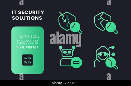 Cybersecurity solutions green solid gradient desktop icons Stock Vector
