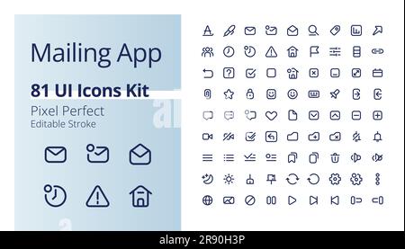 Mailing app pixel perfect linear ui icons kit Stock Vector