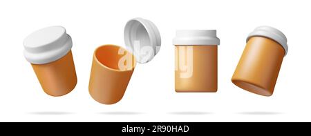 3D Plastic Pill Bottles from Different Angles Stock Vector