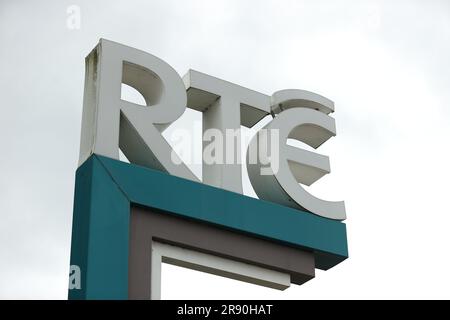 A sign for the RTE Television Studios in Donnybrook, near Dublin in the Republic of Ireland. The director general of RTE has been suspended amid a controversy over the national broadcaster's misreporting of the salary of star presenter Ryan Tubridy. Picture date: Friday June 23, 2023. Stock Photo