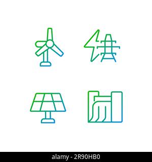 Clean power generation technology pixel perfect gradient linear vector icons set Stock Vector
