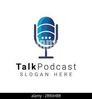 Talk Podcast Logo Design TV Show Media Talk Conversation Logo Mike and Speaker Talk Logo Stock Vector
