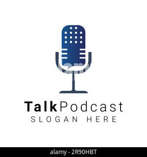 Talk Podcast Logo Design TV Show Media Talk Conversation Logo Mike and Speaker Talk Logo Stock Vector