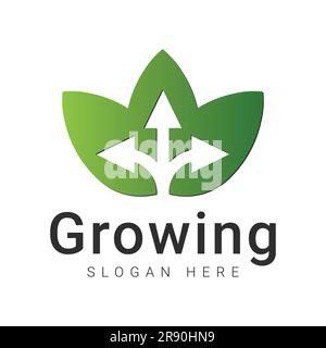Leaf Growing Logo Design Eco Eco Friendly Logotype Green Leaf Growth Stock Vector