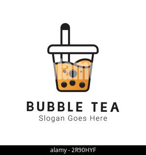 Bubble Tea Logo Design Milky Tea Logotype Stock Vector