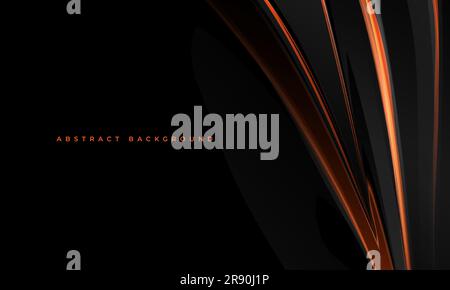 Bright black and orange vector abstract background with ribbons and lines. Stock Vector