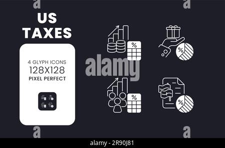 US taxes white solid desktop icons set Stock Vector