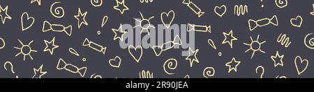Lifestyle doodles seamless pattern. Chalk drawing signs on a blackboard. Vector illustration. Stock Vector