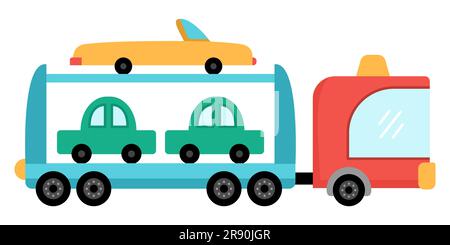 Vector car carrier car. Funny automobile for kids. Cute vehicle clip art. Retro lorry transport icon isolated on white background. Transporter or truc Stock Vector