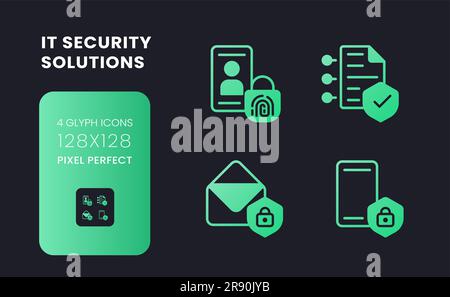 Cyber security solutions green solid gradient desktop icons Stock Vector