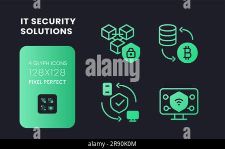 Data privacy solutions green solid gradient desktop icons Stock Vector