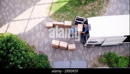 Delivery Truck Movers Moving Furniture Loading Van Stock Photo