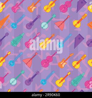 Colored seamless pattern background with musical instruments Vector Stock Vector
