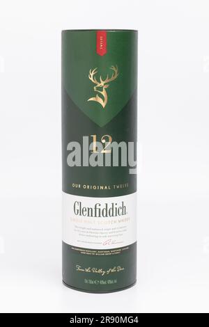 A carton of Glenfiddich 12 year old Single malt Whisky Stock Photo