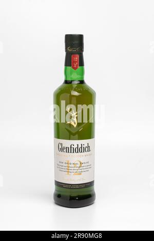 A bottle of Glenfiddich 12 year old Single malt Whisky Stock Photo